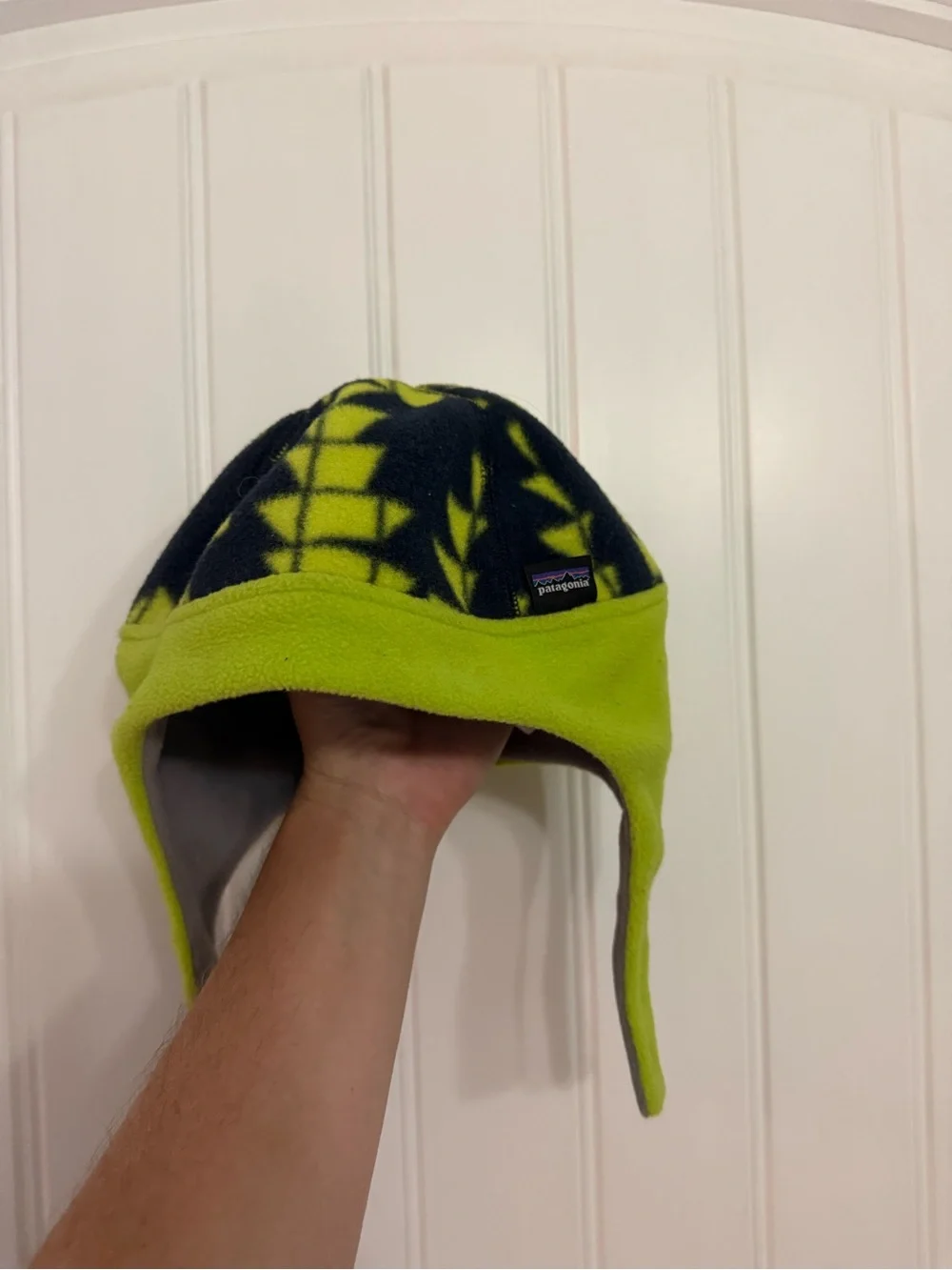 Patagonia Kids Fleece Trapper Hat - Neon Green & Black